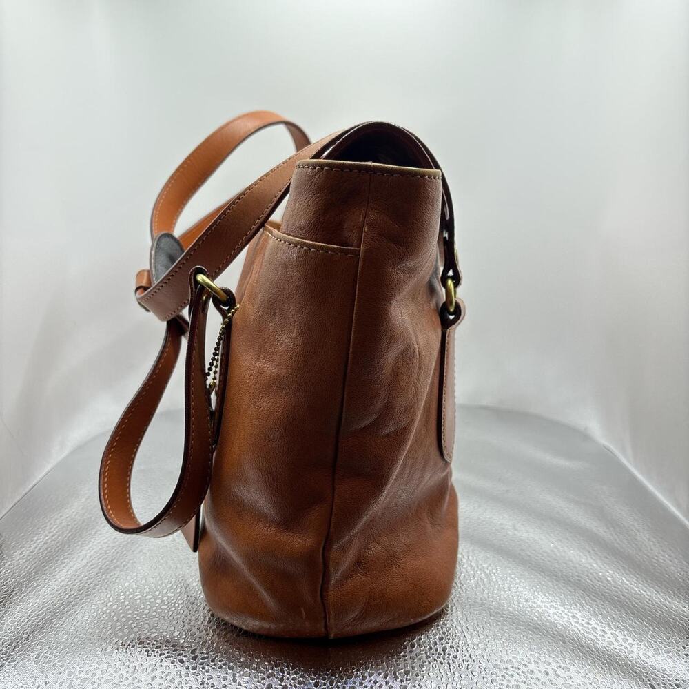 Vintage Handmade Leathercraft by Emi Cognac Leather Flap Medium Tote Bag - Picture 2 of 8